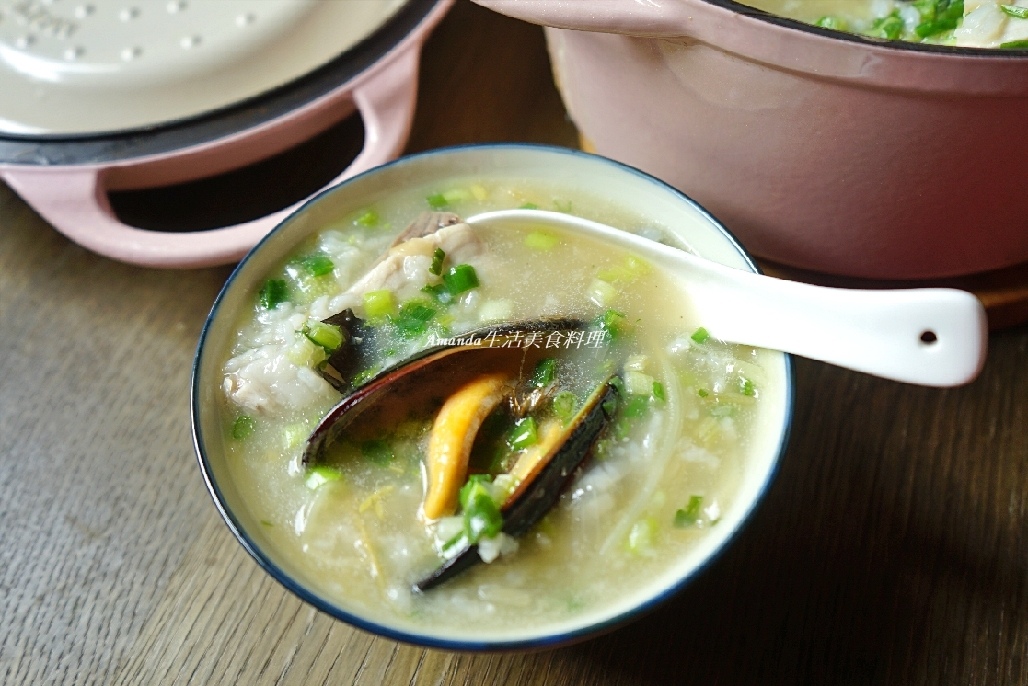 Amanda食譜,海鮮,海鮮粥,淡菜粥,淡菜虱目魚粥,虱目魚粥,蚌殼粥,食譜,魚粥 @Amanda生活美食料理